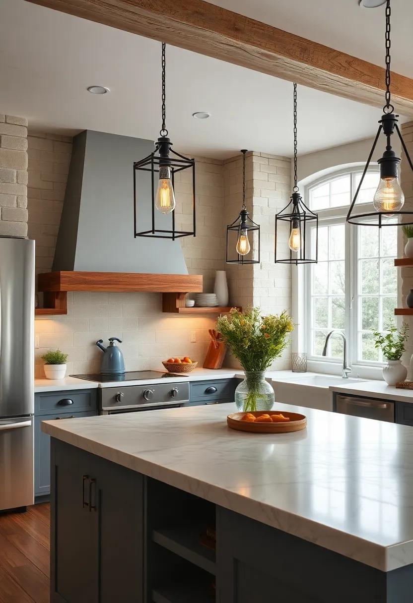 Use Antique Lighting Fixtures: Hang wrought-iron lanterns or vintage pendant lights to infuse your kitchen with charm and provide soft ⁢illumination