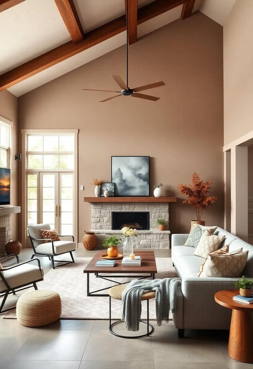 Embrace Neutrality: Discover the beauty of warm taupe walls‍ to create ​a serene backdrop for your farmhouse⁤ living room