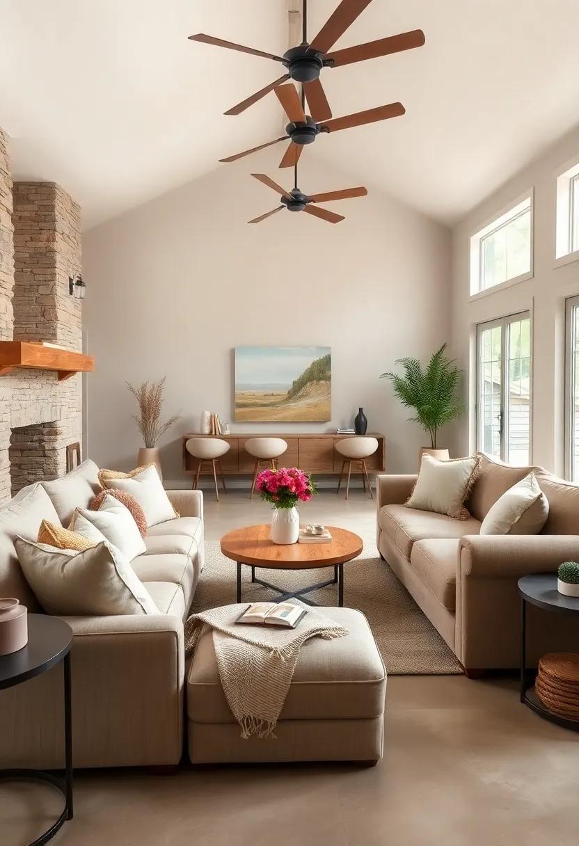 Snug⁣ Seating: Choose plush⁣ taupe upholstered couches that invite long conversations and lazy afternoons