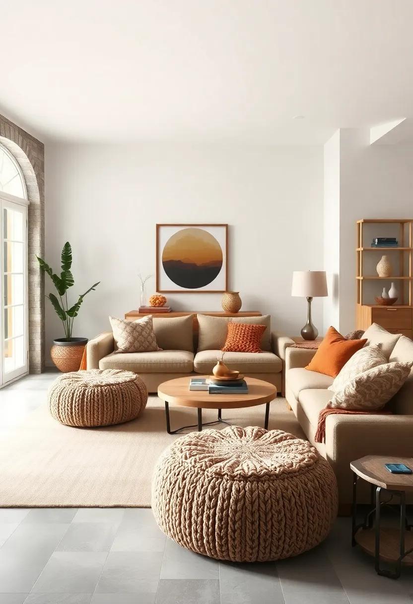 Knitted⁣ Touches: Decorate with knitted​ poufs ‍or ⁤throws in warm taupe‌ for ⁢that touch of homeliness and comfort