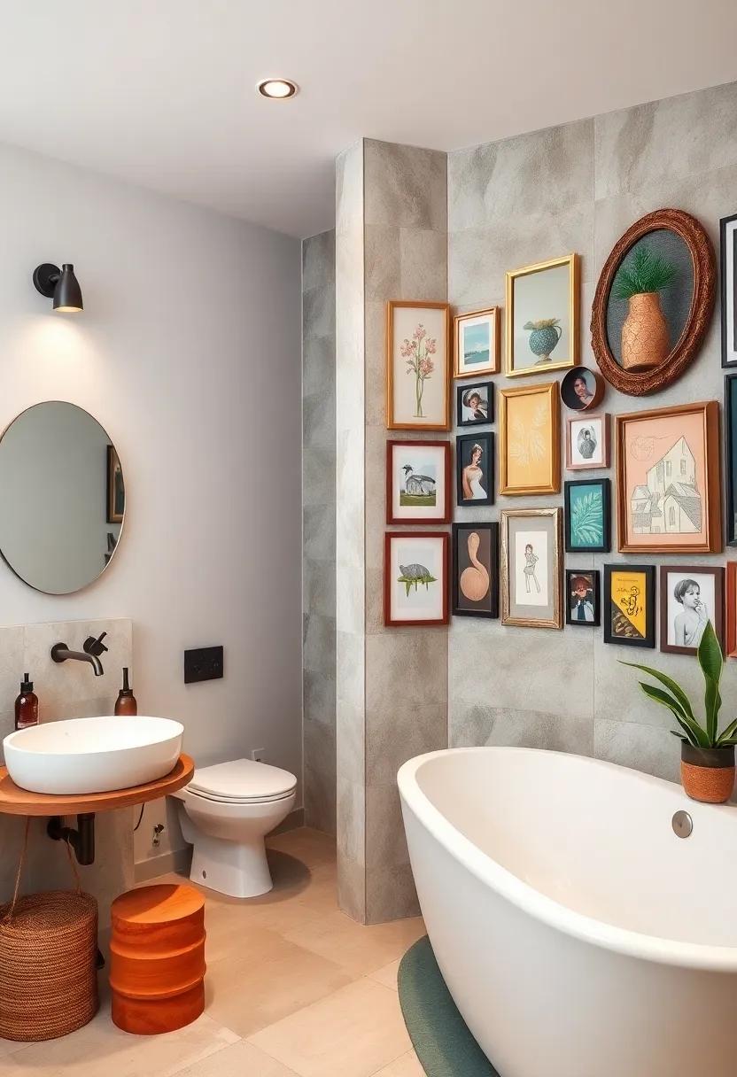 A colorful gallery ‌wall⁢ filled with ⁣framed art prints, mirrors, and family photos⁢ in eclectic‍ arrangements