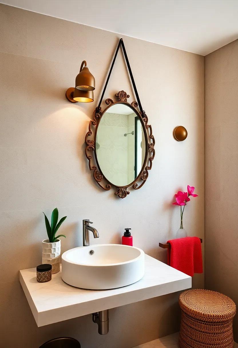 An eye-catching accent mirror with an unusual shape or vintage frame