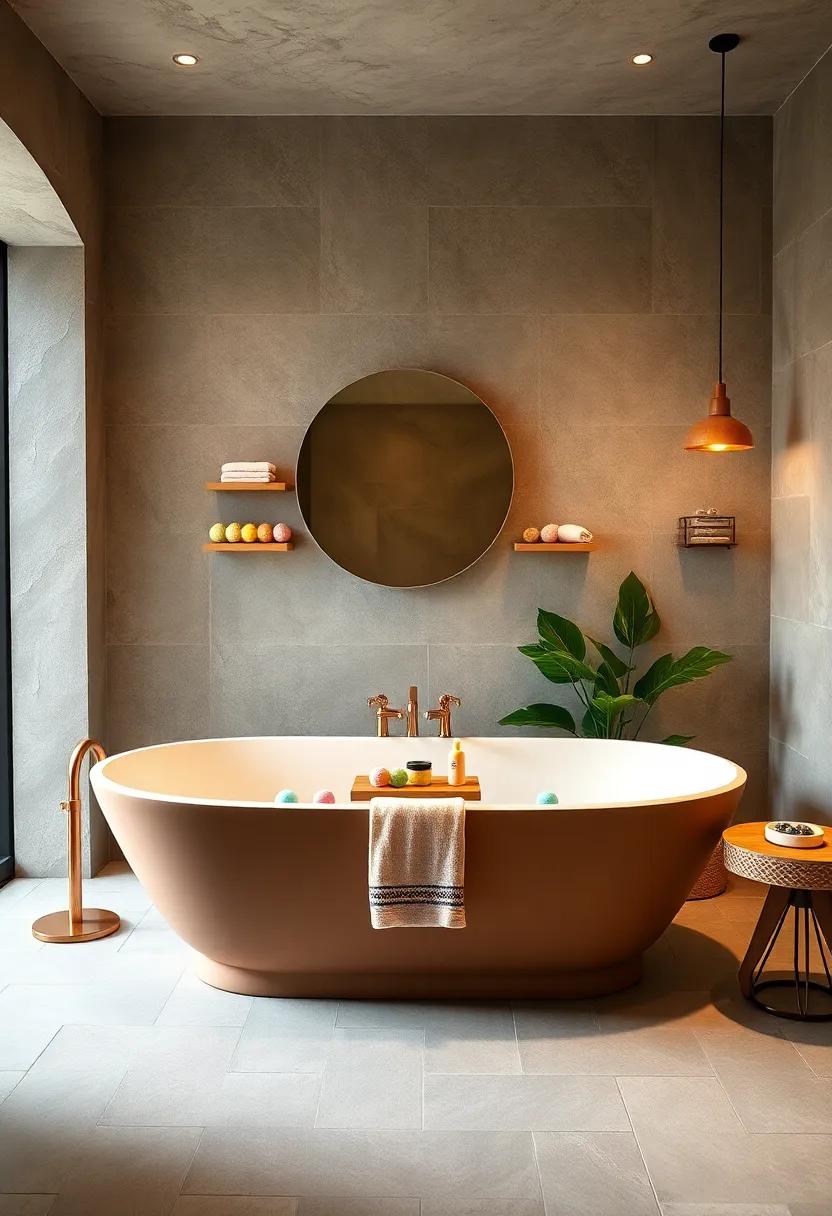 An oversized, freestanding bathtub adorned with colorful bath bombs and playful⁤ accessories
