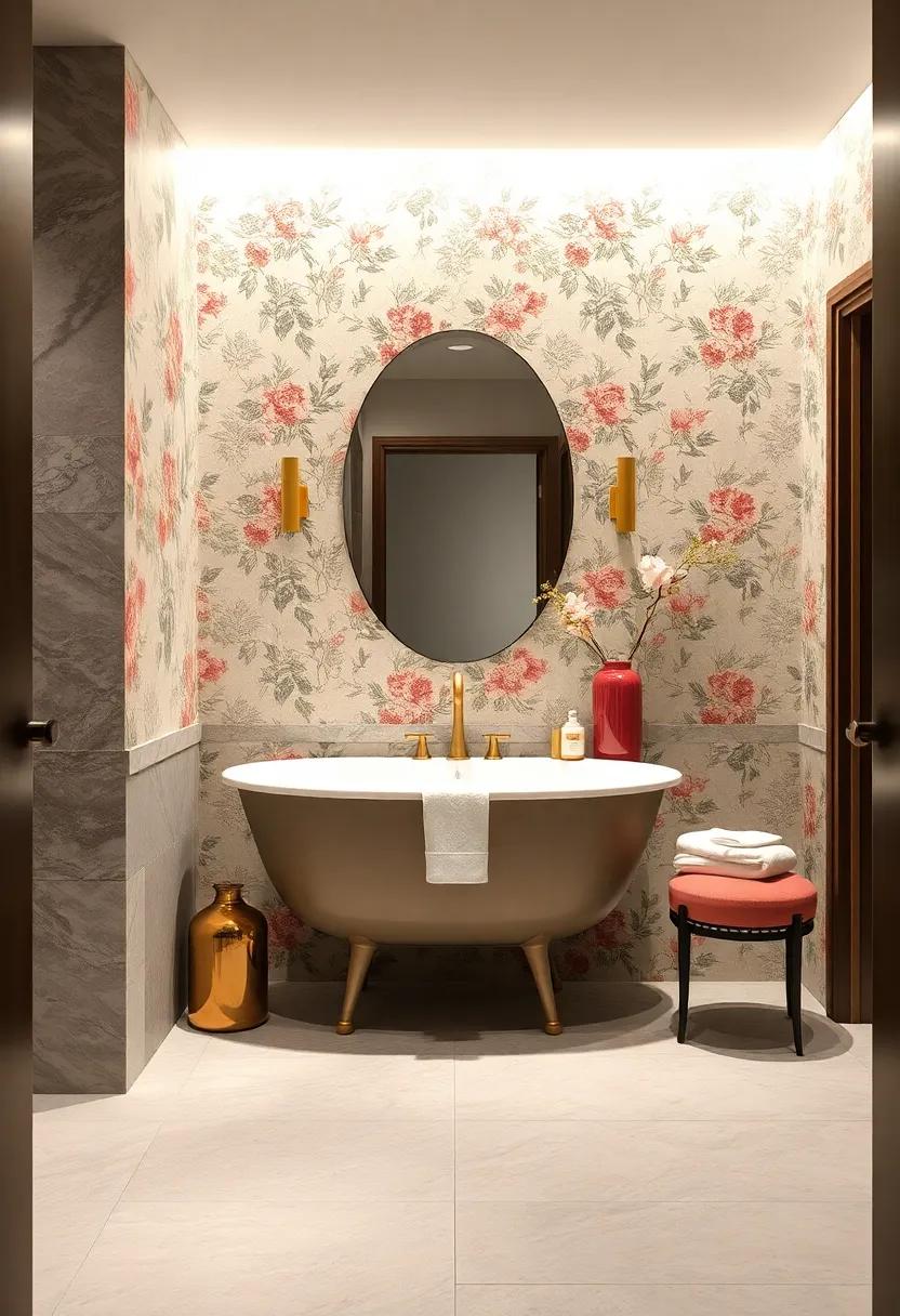 Embrace Elegance: Opt for floral-patterned wallpaper that adds a touch of femininity and warmth to your guest bathroom