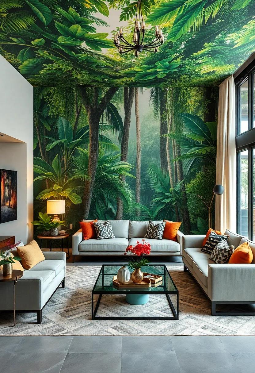 Lush Rainforest ⁢Canopy: Dive⁢ into the vibrant ecosystem of ​a rainforest, with its rich greens and diverse flora, creating a refreshing ​ambiance in your‍ living room