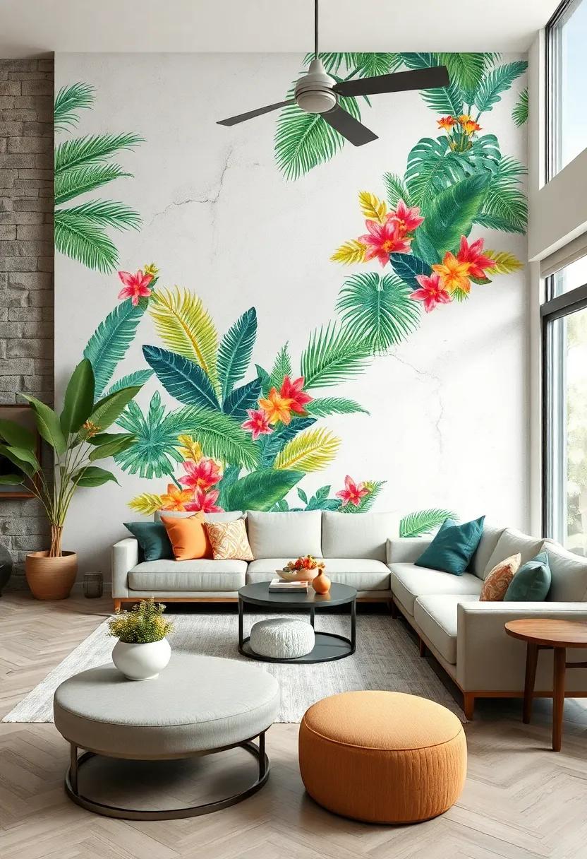 Tropical Paradise Escape: escape to a tropical oasis with bold palm leaves and vibrant florals, bringing a⁢ cheerful and relaxing vibe to your interior
