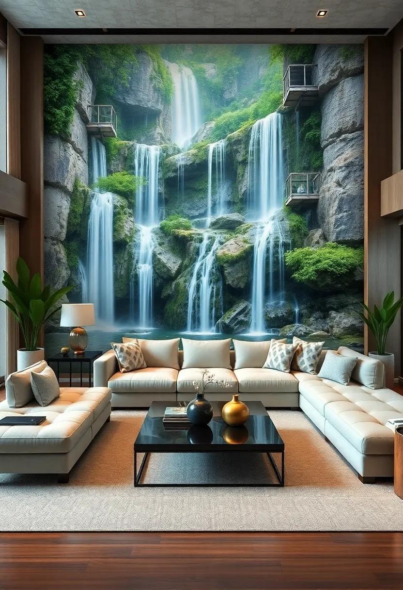 palatial ‌Waterfall Retreat: Indulge⁤ in the grandeur of cascading waterfalls, where the sound⁣ of falling‍ water adds a calming touch to your ⁣living area