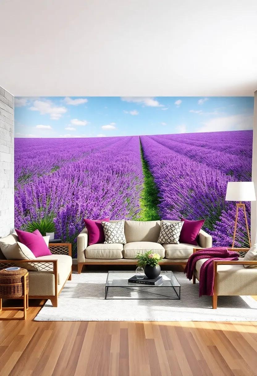 Lavender⁢ Fields in Bloom: Surround⁢ yourself with the calming fragrance⁤ of lavender through⁤ stunning wallpaper that showcases endless purple fields ‍under a clear blue⁣ sky