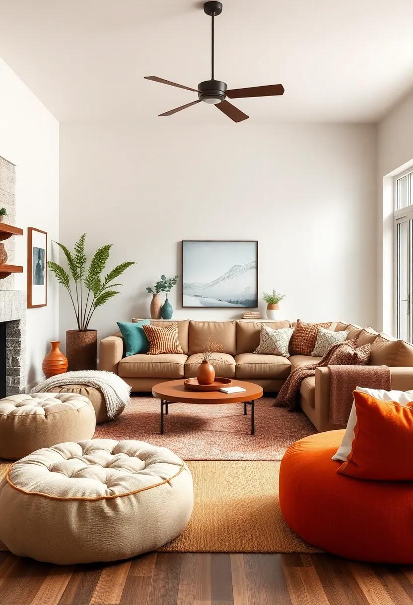 Cozy Floor Poufs: Add floor ‍poufs for casual seating options ⁤that are comfortable and​ contribute to ⁣a laid-back,⁢ inviting atmosphere
