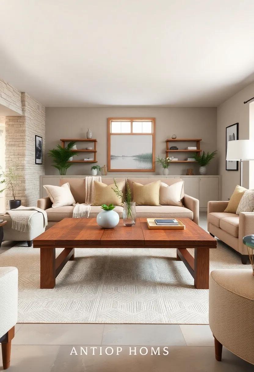 Farmhouse-style ⁣Coffee Table: Incorporate⁤ a solid wood coffee table with a distressed finish to serve as the heart of the living area, blending functionality ⁤with rustic charm