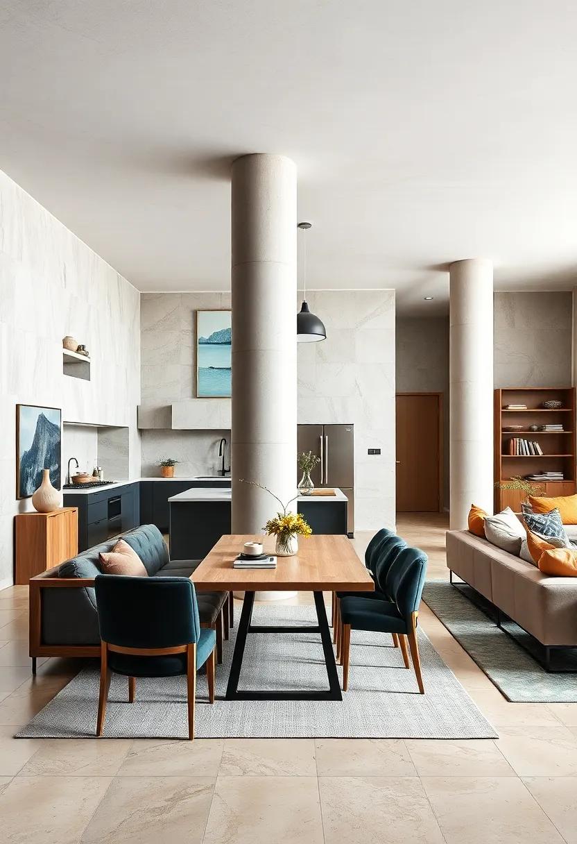 Celebrate the beauty of open spaces in a contemporary kitchen where ⁣airy columns allow for a fluid transition between ‌the ​cooking ⁤and ⁢dining ⁤areas