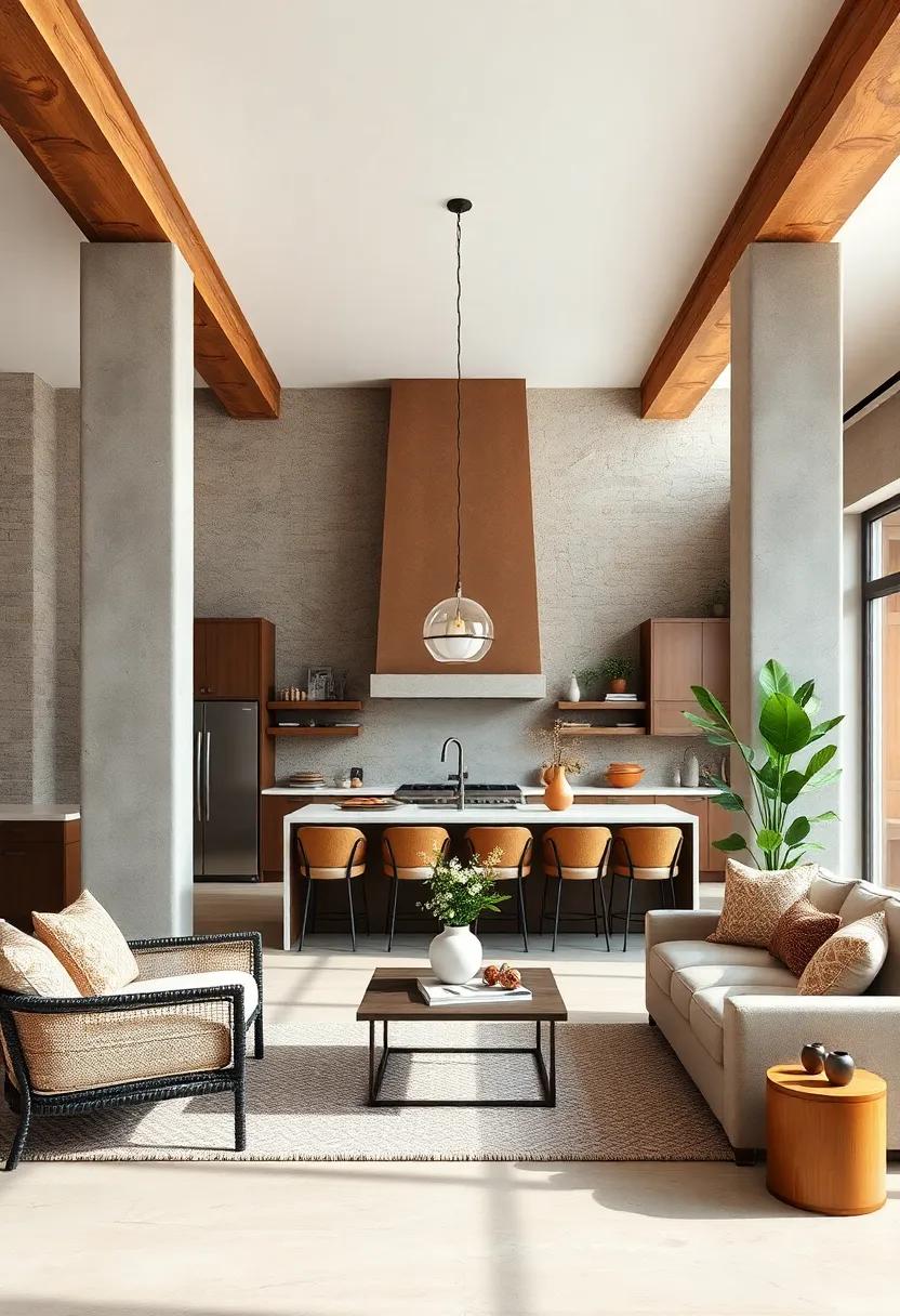 Discover the charm ⁢of rustic aesthetics​ in⁢ a warm wood-beamed kitchen, where ⁢exposed ​columns add⁤ character and‍ a cozy atmosphere