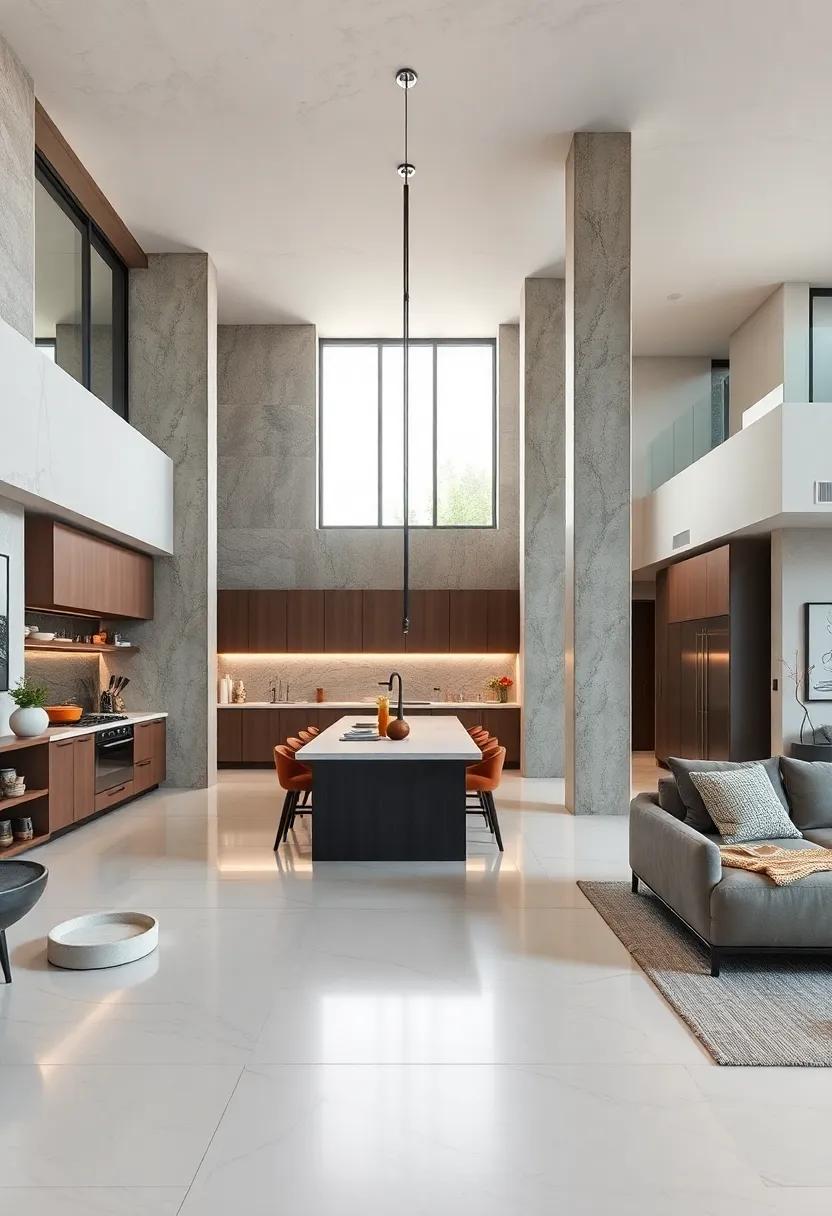 Discover the magic of a sleek ⁢modern ​kitchen featuring ⁢bold, cantilevered columns that‌ create a‌ striking visual allure