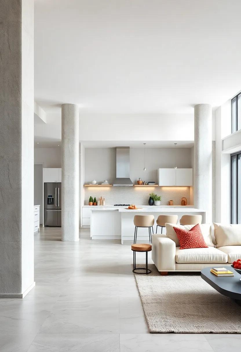 Embrace the elegance of minimalist design with a serene white kitchen featuring sleek columns that frame the⁢ space beautifully