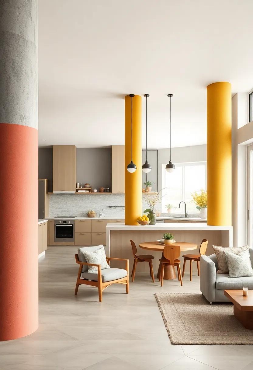 Enjoy a playful ‍atmosphere in ‍a family-friendly kitchen⁣ designed with colorful, playful columns, encouraging creativity and fun