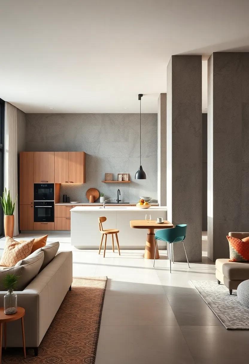 Explore a sleek,​ compact kitchen⁢ where innovative‌ columns create separation without sacrificing​ openness, ideal for⁣ smaller spaces