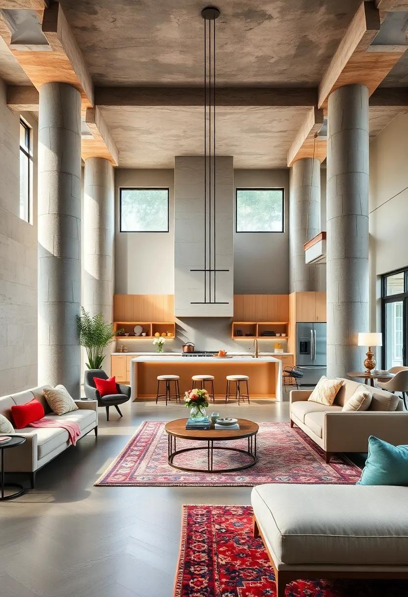 envision a grand culinary sanctuary with ⁢towering columns that ‍provide structure and visual‍ interest‍ to this luxurious open concept⁣ kitchen