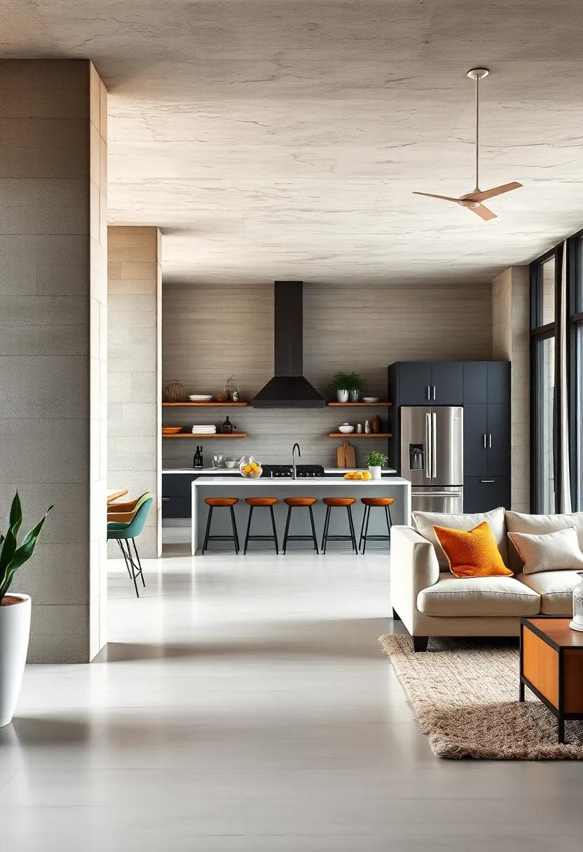 Find⁣ inspiration in a ​chic urban kitchen with‍ industrial-style ‍columns, paired‍ with modern appliances and an open layout‍ for seamless entertaining