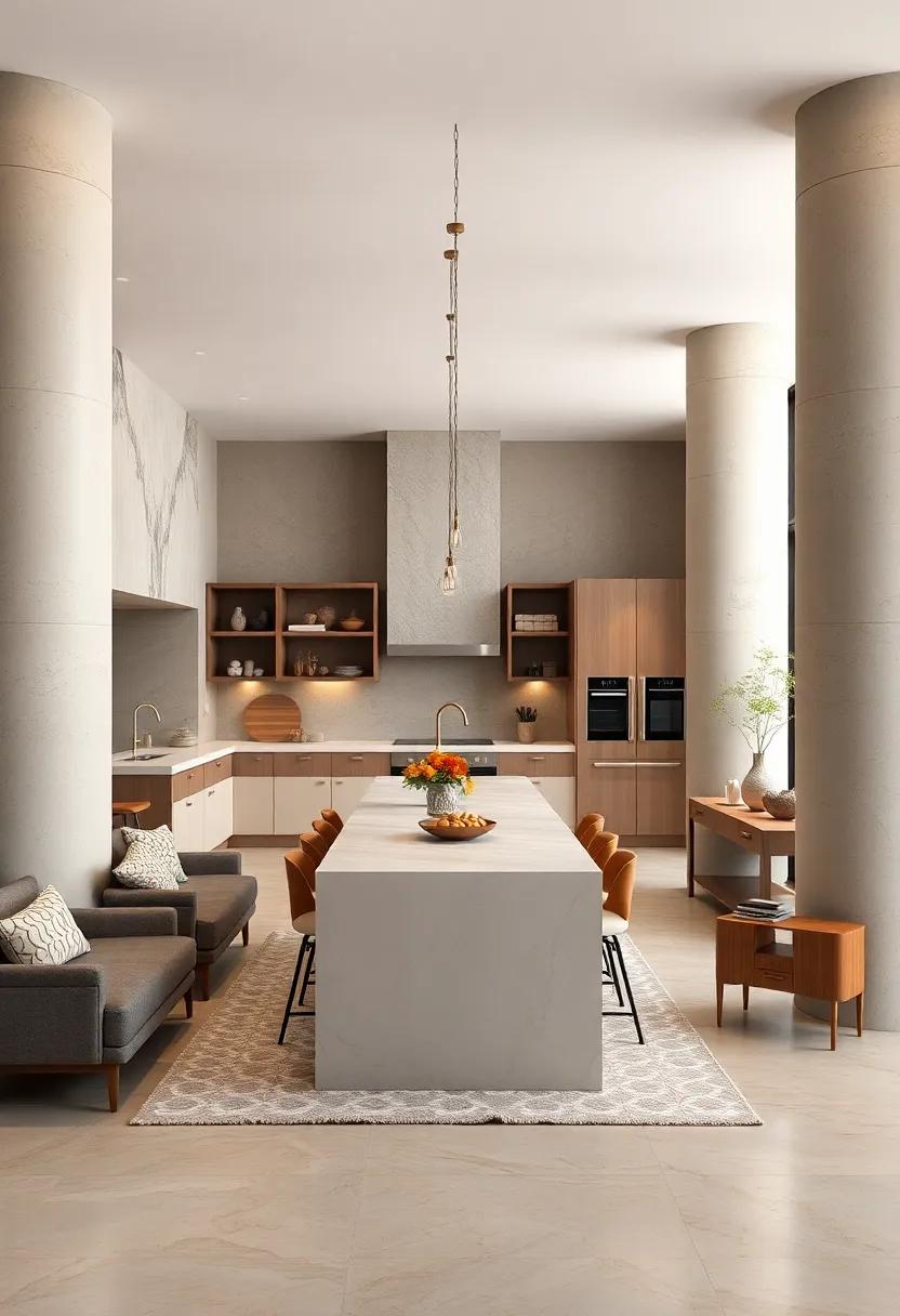 Immerse ‌yourself in a zen-like kitchen retreat, ‍where smooth columns blend with calming colors and textures ⁣to promote relaxation while cooking
