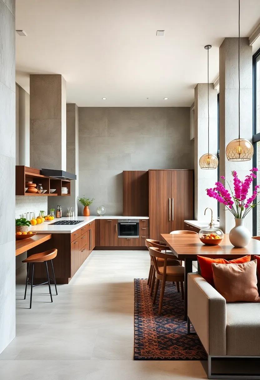 Marvel at a spacious galley kitchen‌ equipped ⁤with ​unique geometric columns that add⁣ an artistic flair to a functional‌ layout