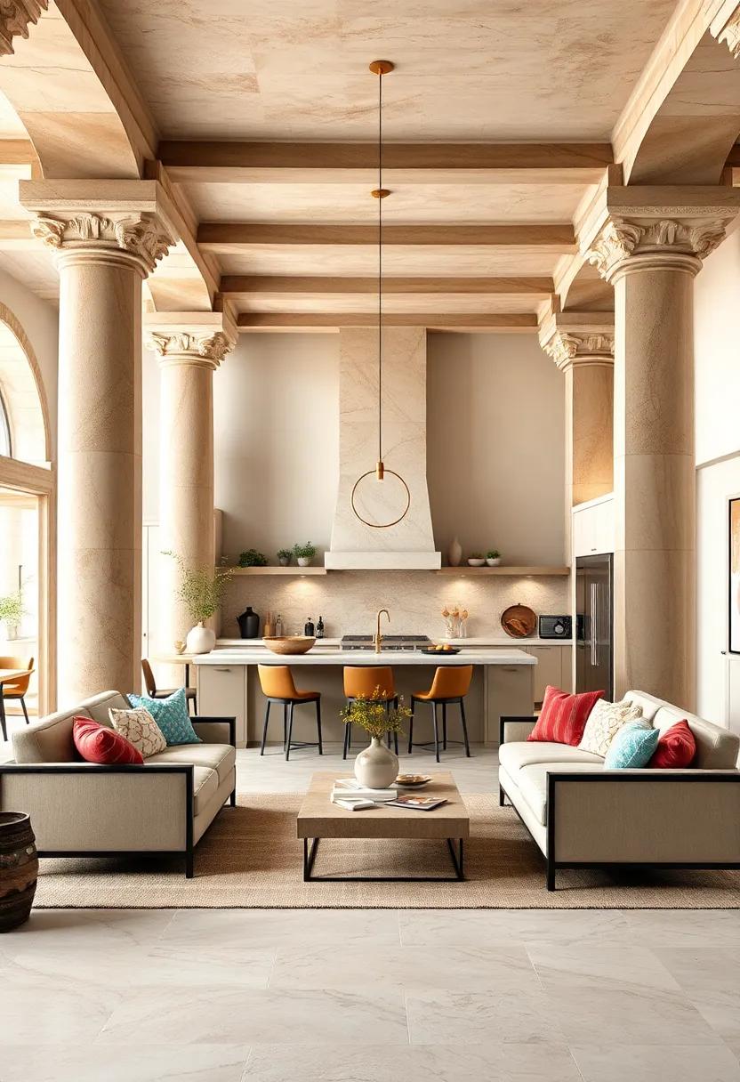 Step‌ into ⁤a ⁣Mediterranean-inspired​ kitchen where intricately designed columns echo timeless ⁣architecture, setting the ‍stage for‍ culinary ‌adventures
