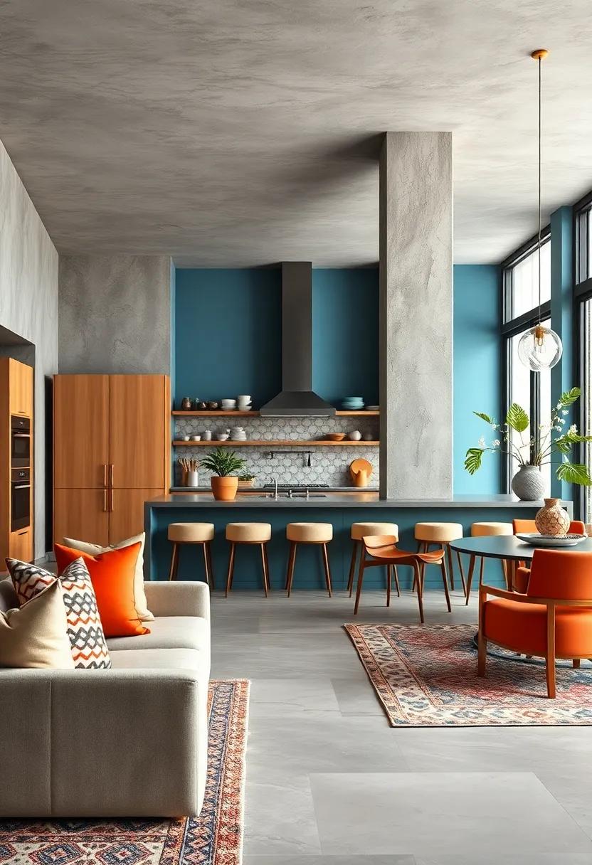 Unleash your⁤ creativity‍ with a playful‌ color ‌palette‍ in a vibrant kitchen⁣ where bold columns ⁢serve as eye-catching focal ⁢points