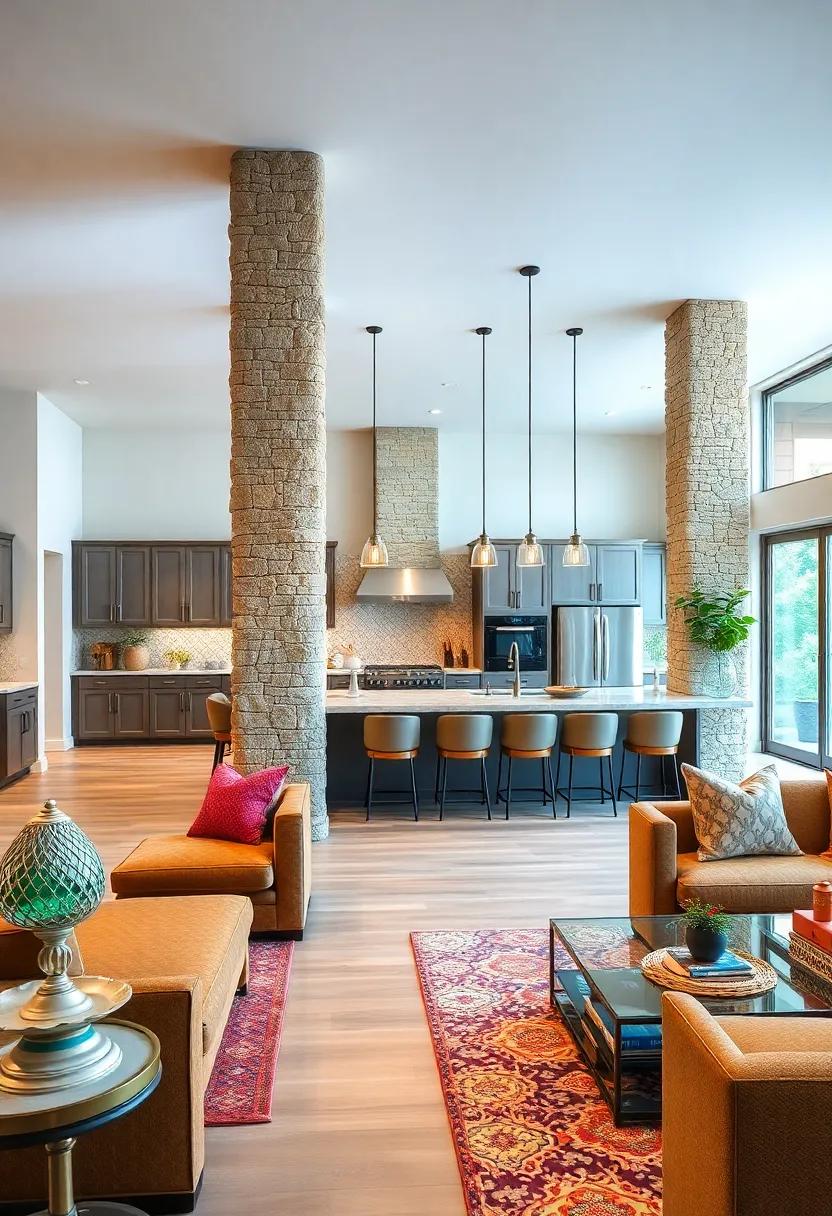 Welcome⁤ warmth into your home ​with ‍a stunning open kitchen featuring rustic stone columns,cementing​ its place as the heart of the home
