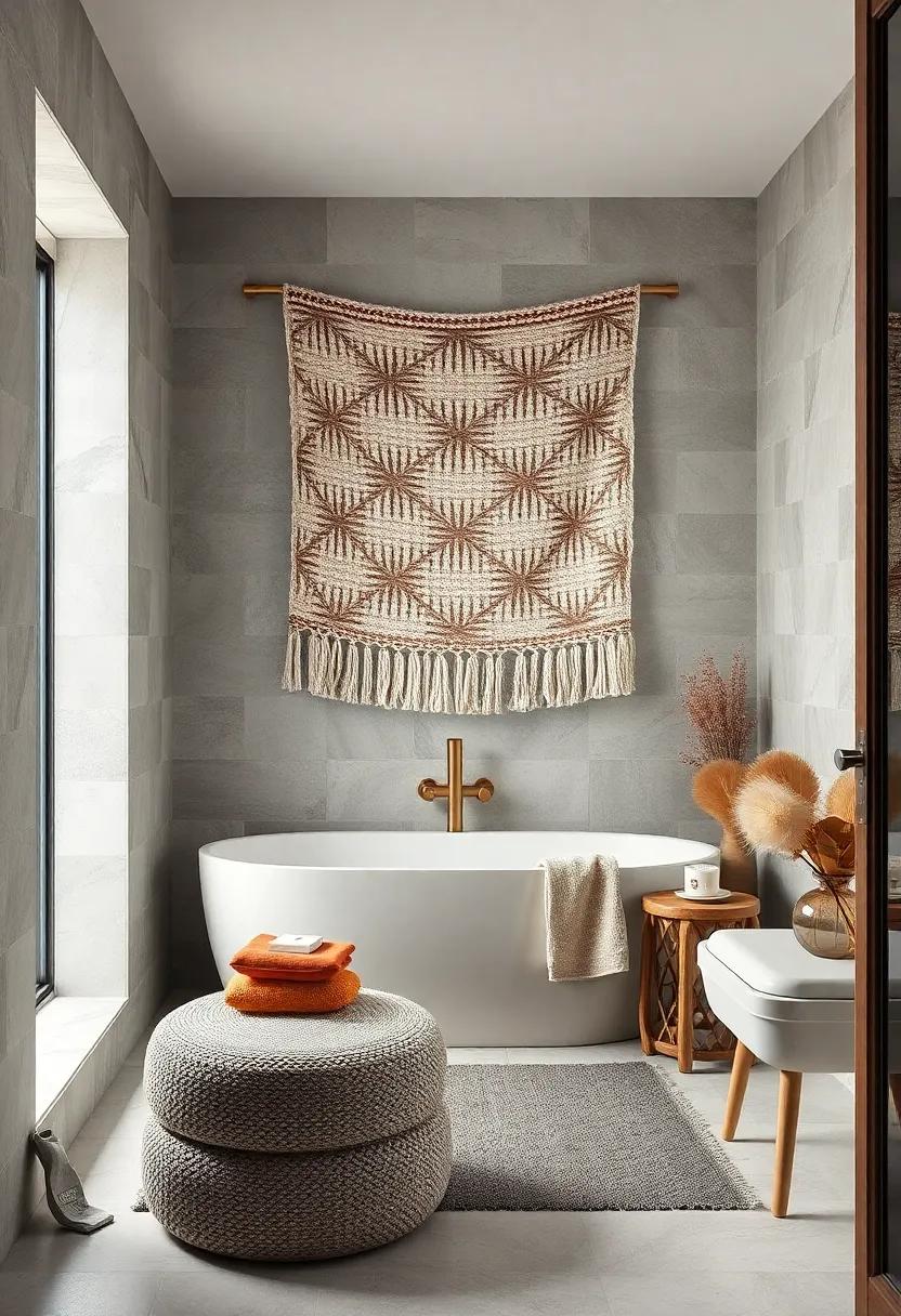 Textured ‌Wall Hangings: Hang a soft, patterned wall hanging to break⁣ up the coldness of‍ tiles ⁤and introduce organic ⁢shape