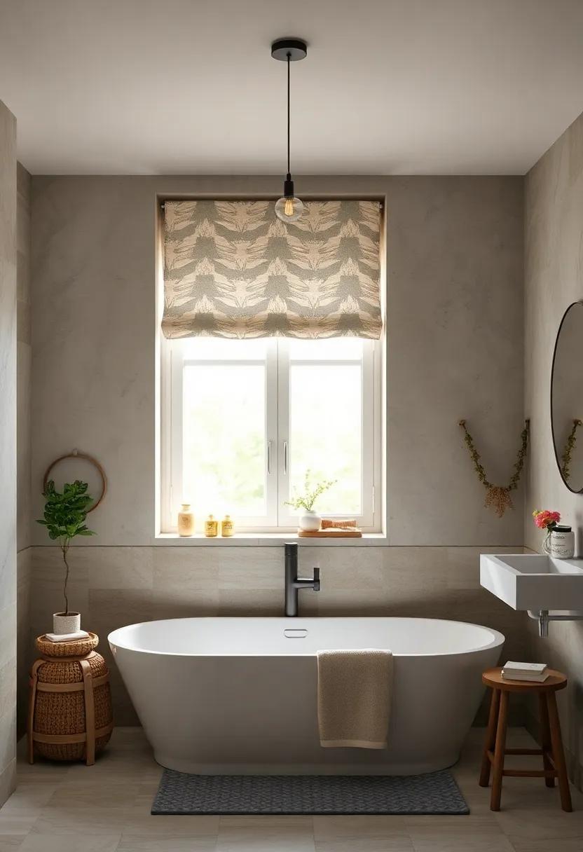 Window Treatments: Use patterned fabric ⁢for your​ bathroom window to play with ‍light and create⁣ a‌ stunning focal ⁤point