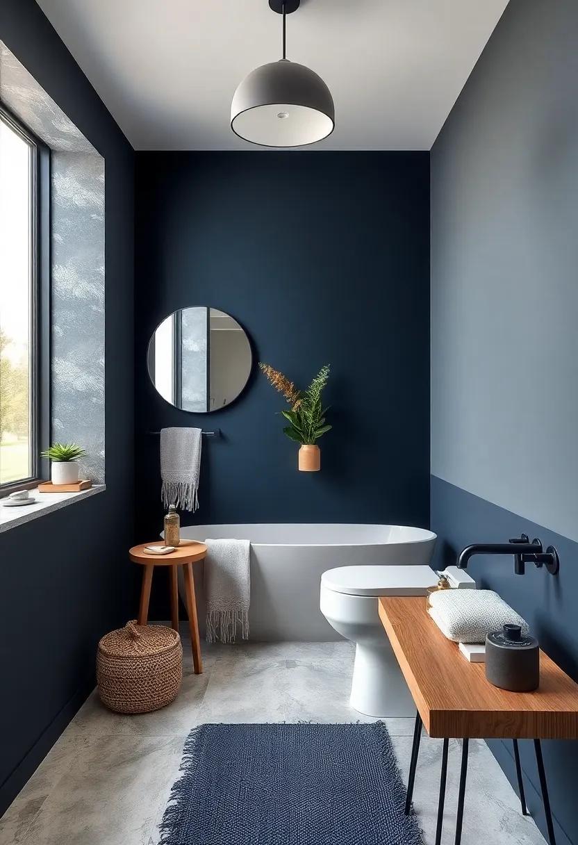 Embrace moody⁢ hues with a deep navy blue accent wall that adds drama and sophistication to your small bathroom