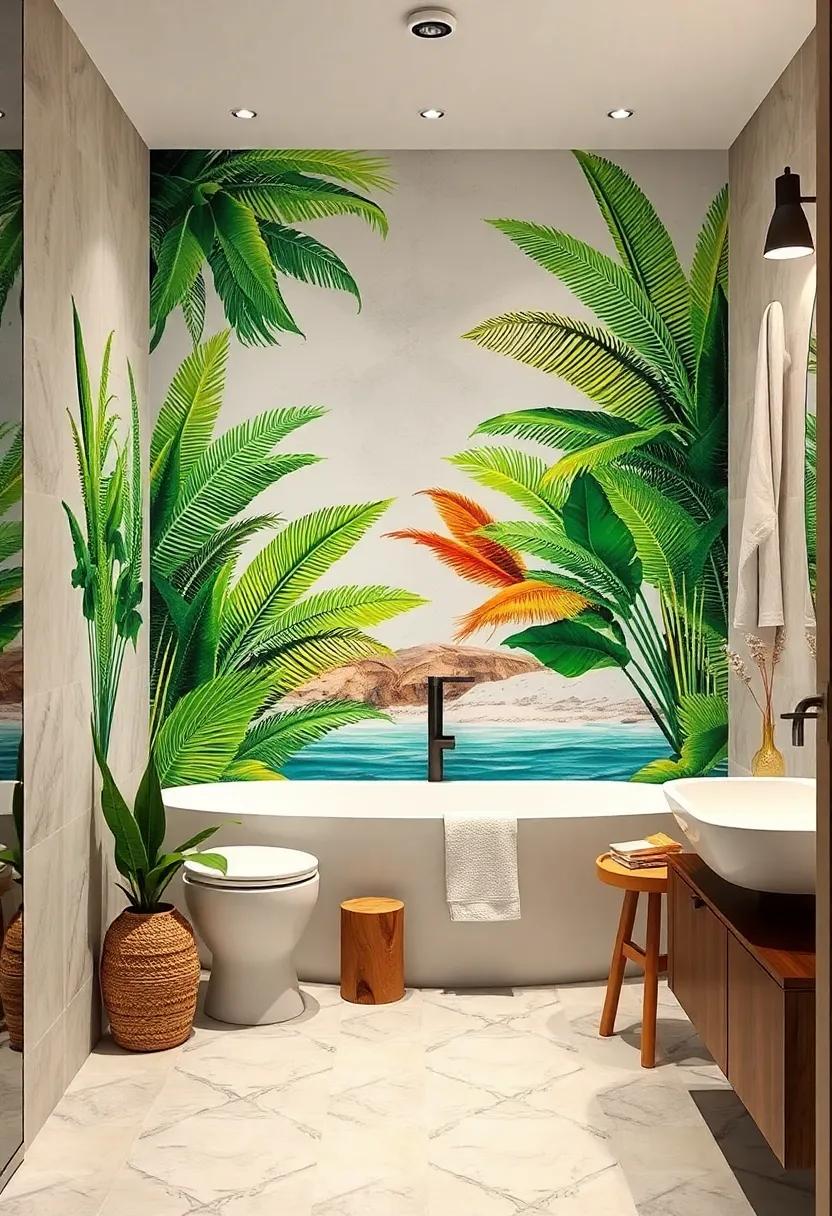 Transform‌ your bathroom ‌into ⁣an oasis with⁢ a tropical mural ‍that brings ‌a⁢ refreshing vibe, reminiscent of⁢ a vacation