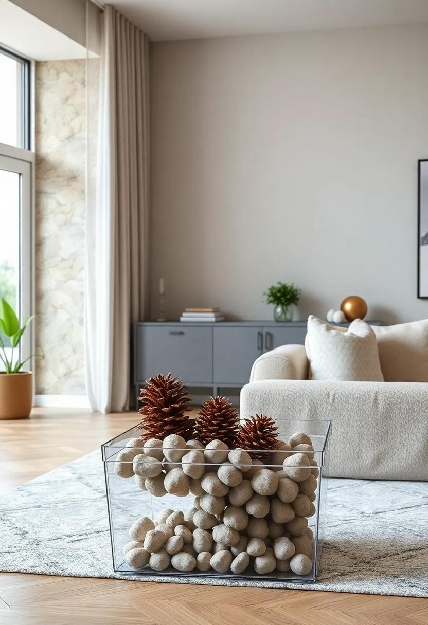 Decorative⁢ Display: Fill a clear bin with appealing decorative items like stones or pinecones to create a stunning display while keeping clutter at bay