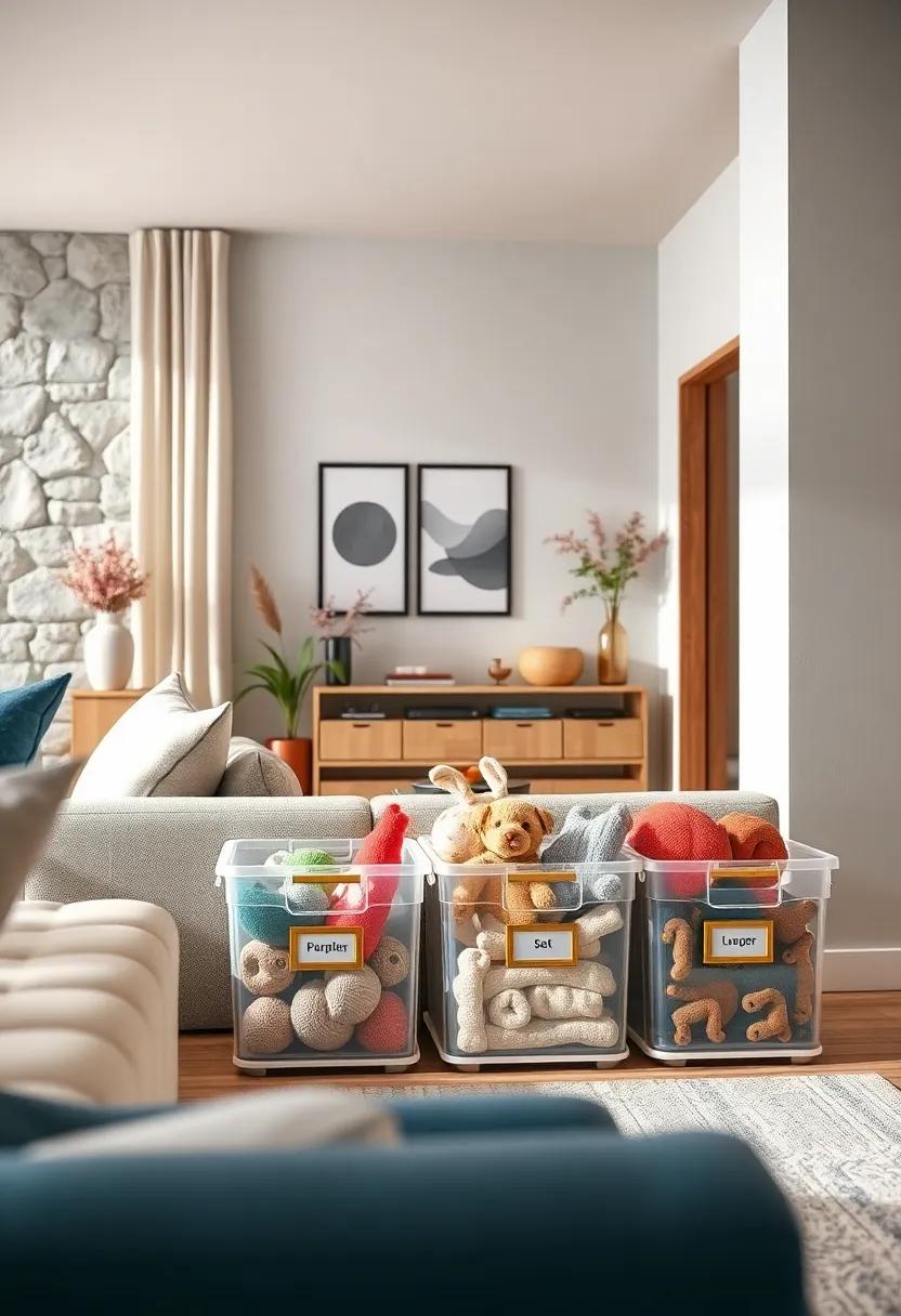Pet Supply Station: ‌Store ⁢pet toys ⁢and supplies in a labeled clear bin, keeping your living area free from loose items while providing⁤ quick access for your furry friends