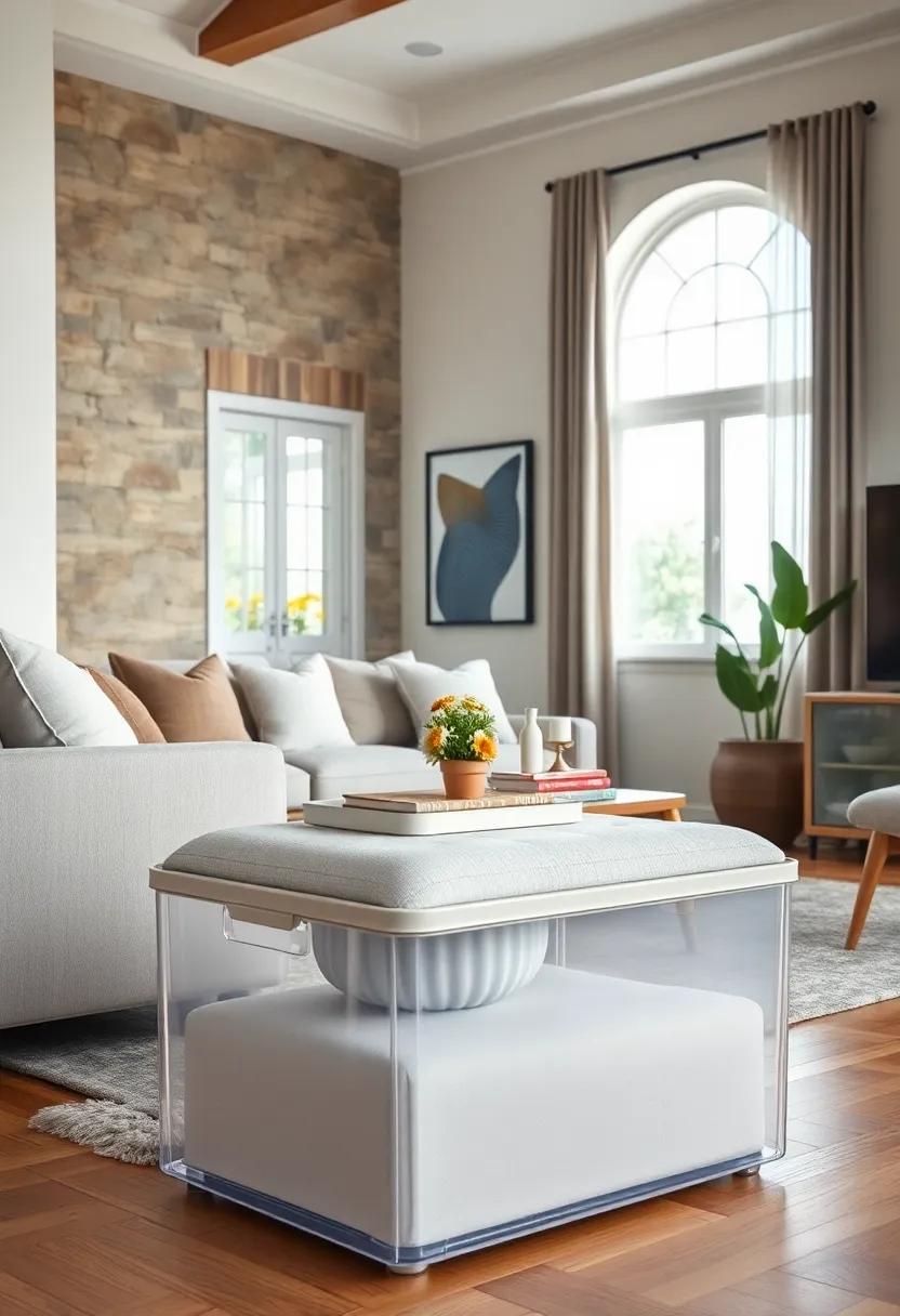 DIY Ottoman Storage: Repurpose a sturdy ‌clear storage bin with a soft ⁤cushion on top to create‌ a functional ottoman that also provides‌ extra storage
