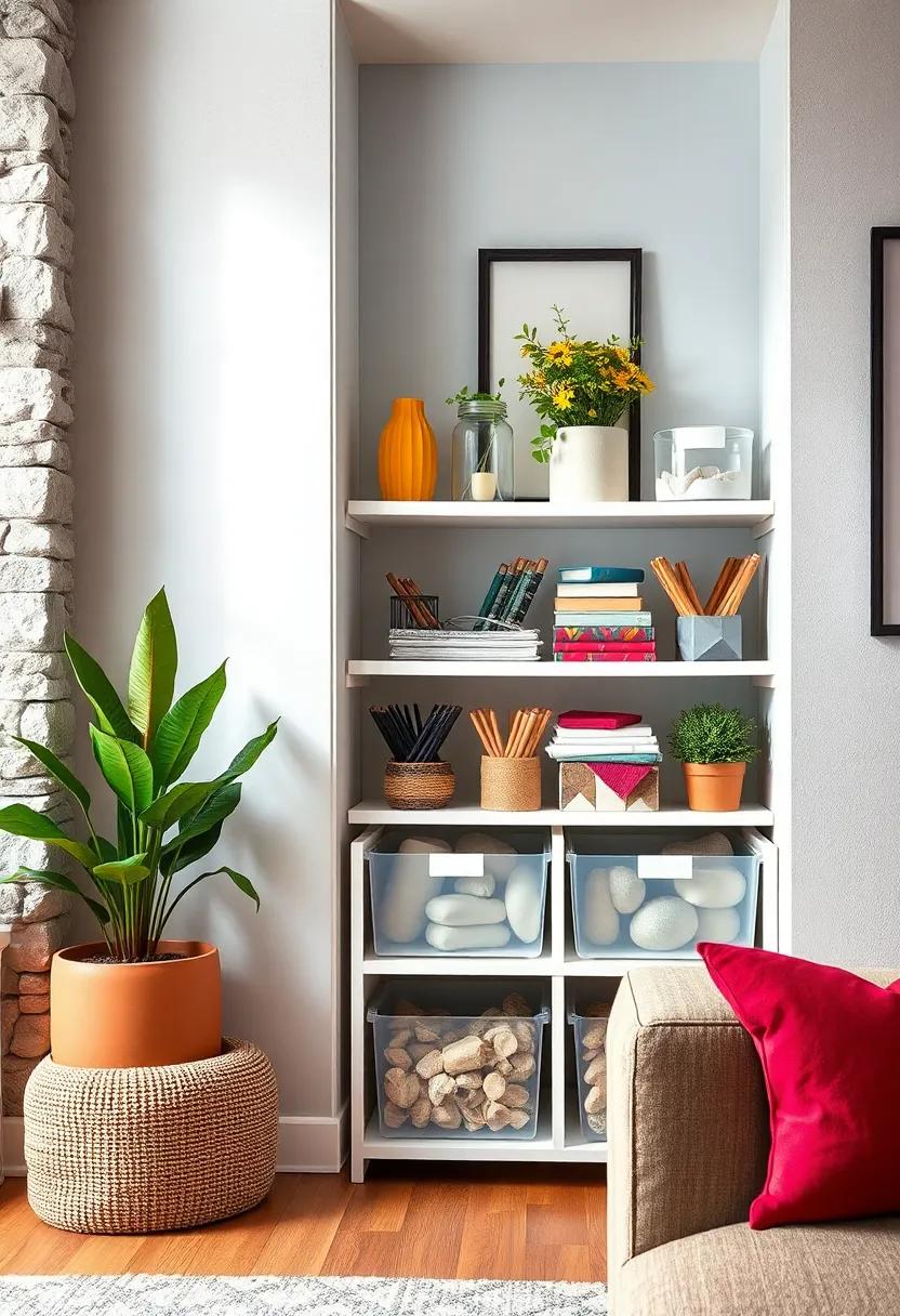Easy Access Arts Supplies: Keep art supplies sorted​ and visible in clear bins on a shelf, making it ‍easier for you or your‍ kids to get creative when inspiration strikes