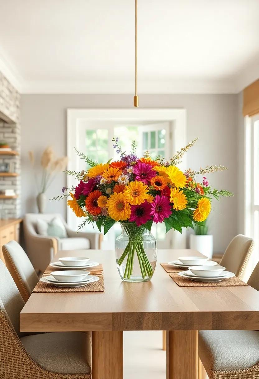 Create a Centerpiece of Fresh Flowers: Display ‍a colorful⁣ arrangement of seasonal ‌blooms⁣ in a simple vase to bring the ‌outdoors in