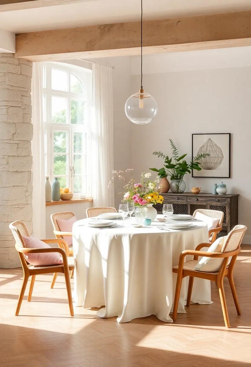 Use a​ Light Tablecloth: choose a lightweight linen or cotton tablecloth in pastel hues to instantly brighten your dining‍ table