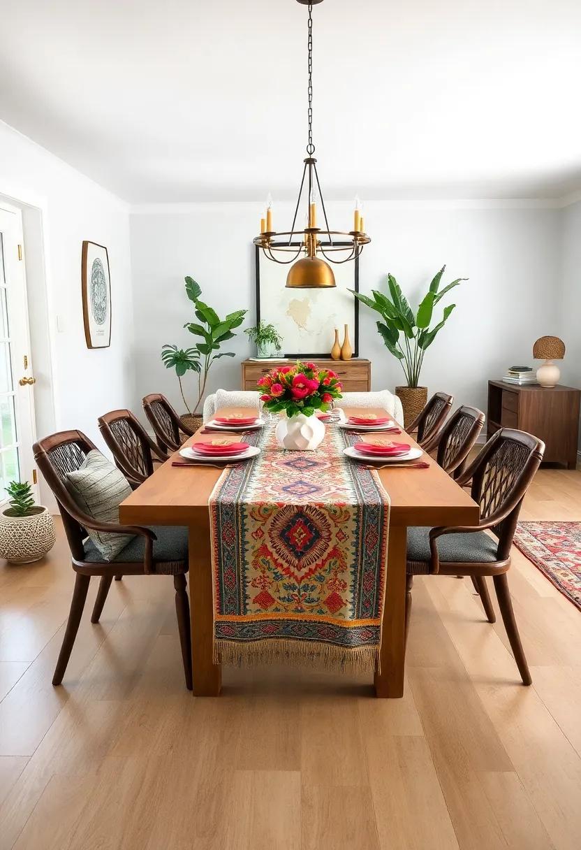 Bohemian Table‍ Runner: Look for a colorful, patterned table runner that adds a boho-chic‌ touch to your dining table decor