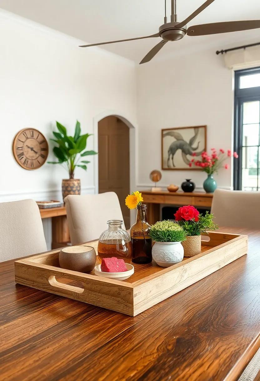Rustic Wooden Tray: A rustic wooden serving tray ‍can​ not only keep ​your dining ‌essentials organized but ⁢also enhance the earthy, homey vibe​ of your space