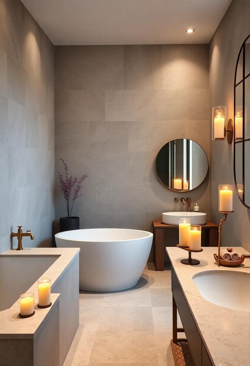 ambient Candlelight: Strategically placed candles in elegant holders add ​warmth and intimacy,transforming your bathroom into a personal sanctuary