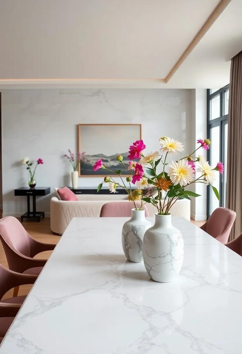 Marble Vases: ‍Fill marble vases with ⁤fresh flowers for an​ elegant ⁣touch that livens ‍up ​the dining⁤ table and harmonizes with the marble theme