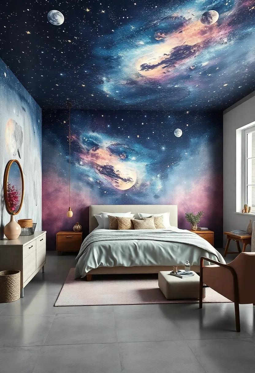 Cosmic Scene: Paint a dreamy night sky adorned with stars, ‌planets,⁤ and galaxies to ‍create a ‍calming and ⁤inspiring celestial ⁣retreat