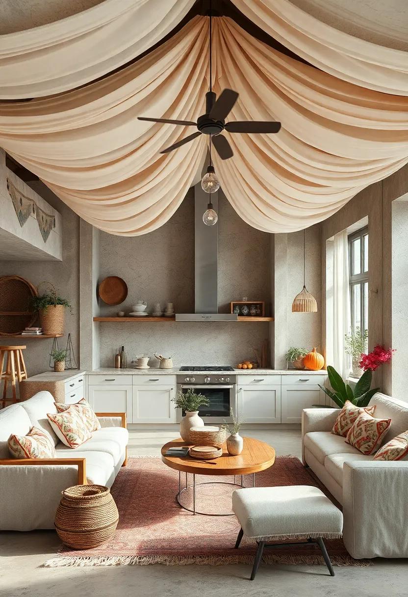 Layered ceiling textiles: Drape‍ lightweight fabrics from⁢ the ceiling‍ or open ⁣beams ⁤for‍ a ⁤cozy, tent-like feel that encourages relaxation