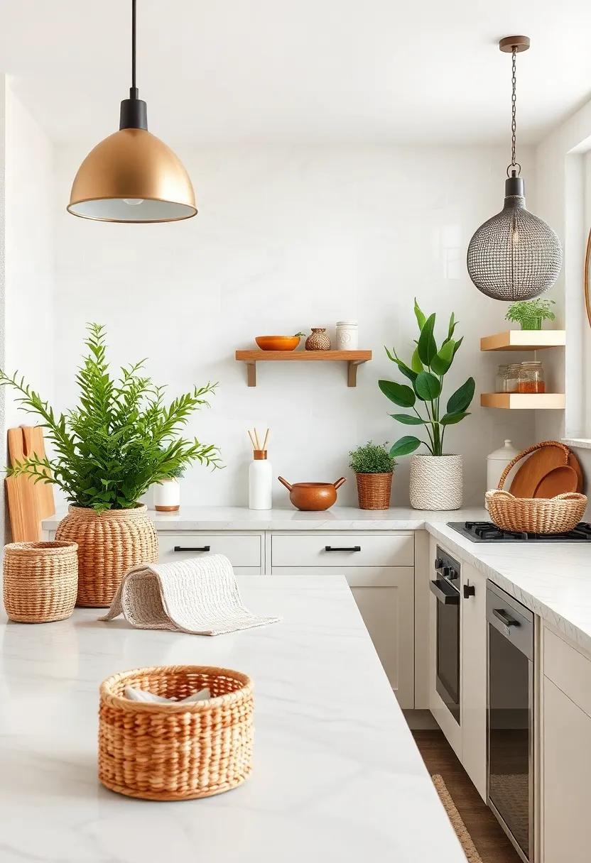 Woven baskets: Utilize natural⁣ fiber baskets for both storage and‌ decoration, adding a rustic ⁣touch to your countertops