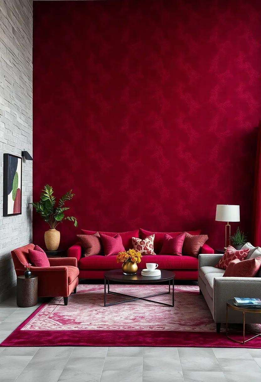 Rich Burgundy Velvet: Create a‍ sense of luxury and warmth with a sumptuous burgundy wallpaper that‌ invites comfort and elegance ​to your‌ living space