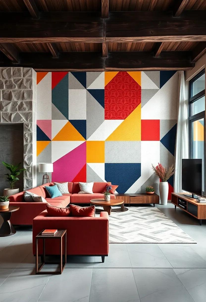 Geometric‍ adventure: Embrace modernity with‌ a vibrant⁢ geometric wallpaper featuring bold​ shapes and colors, ⁤creating​ a playful and ⁤dynamic environment