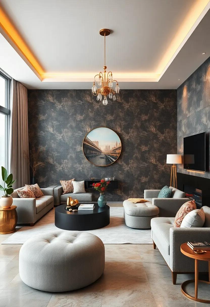 Graphite and Gold: Achieve​ modern elegance‍ with a ⁢chic graphite wallpaper adorned with shimmering gold accents‍ that bring sophistication to a ⁤contemporary‌ space