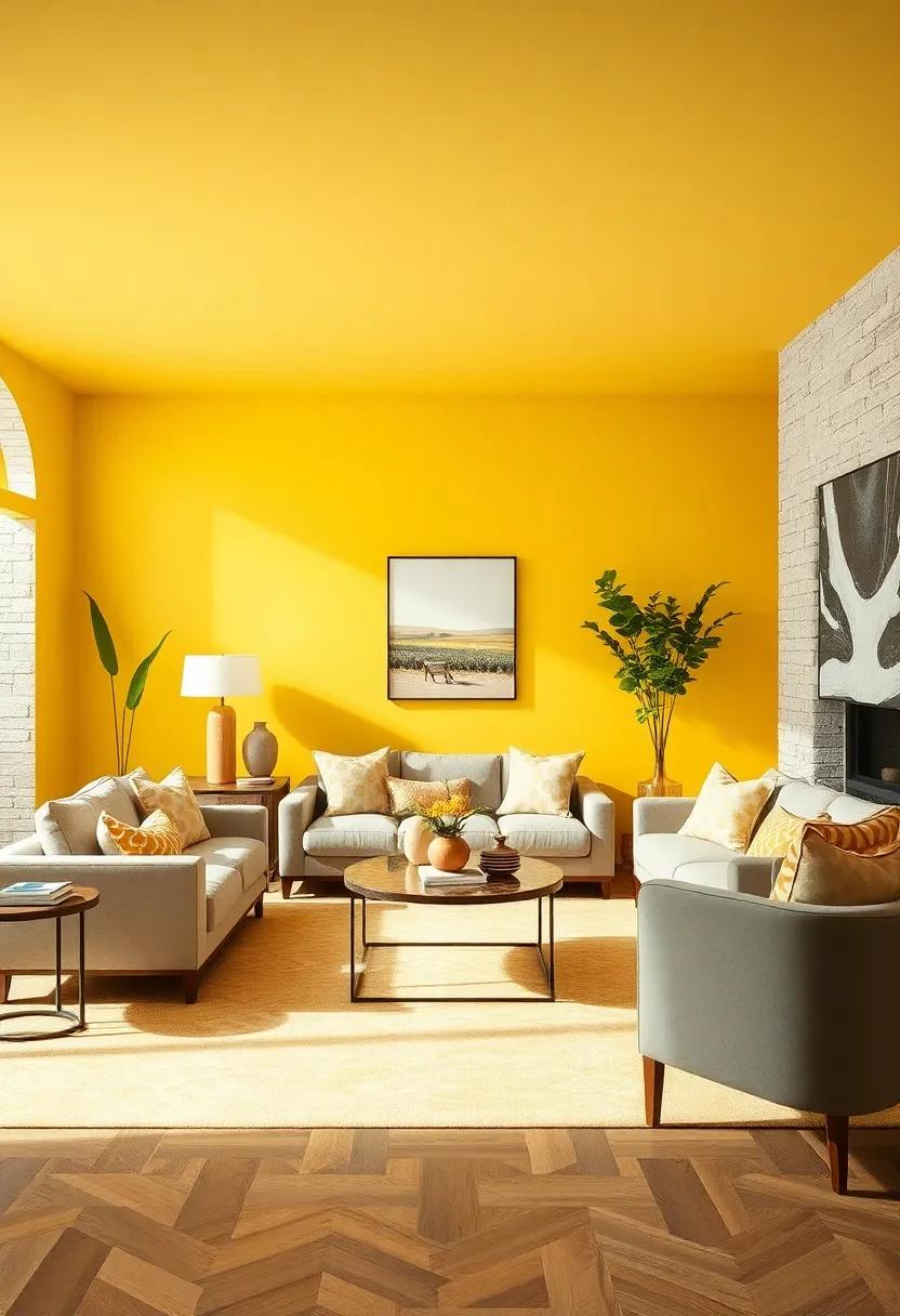Lively Lemon Yellow: Illuminate your space with a cheerful⁣ lemon yellow wallpaper that exudes optimism and⁢ joy,​ perfect for a sun-filled living room