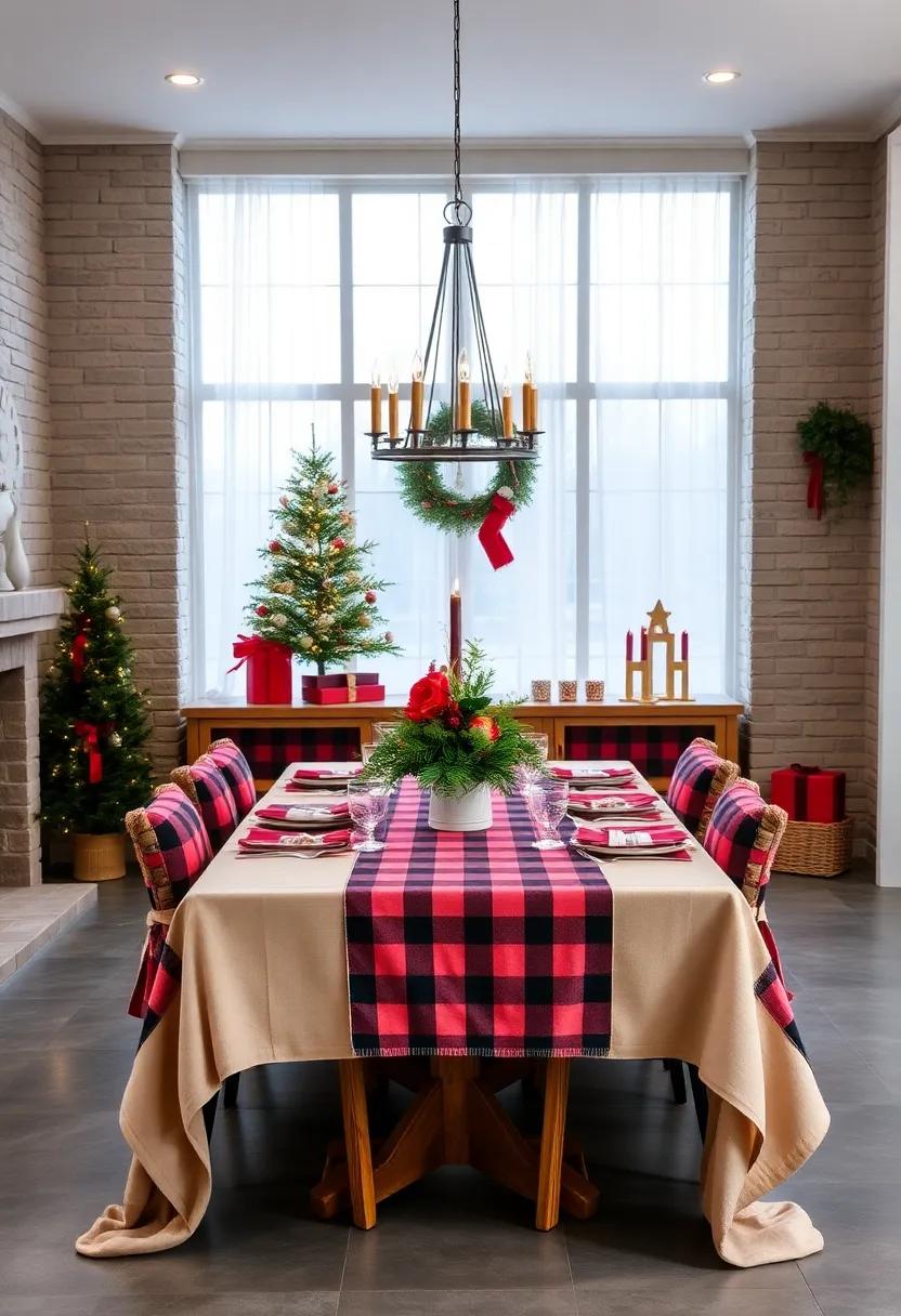 Rustic Charm⁤ with Plaid: Incorporate⁢ plaid ⁢tablecloths and chair ​covers for a​ nostalgic⁣ farmhouse vibe that embraces the spirit of Christmas