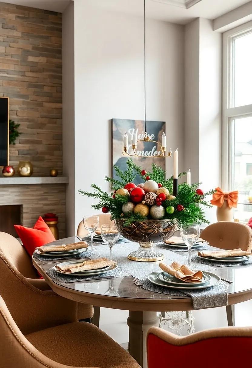 Bold Centerpieces: Try oversized elements like a decorative⁣ bowl ⁣overflowing with ornaments or a ‌large evergreen arrangement ‌to make a statement